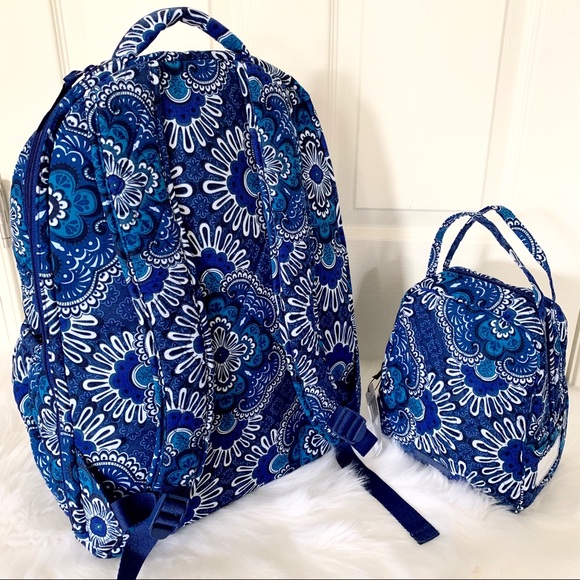 Vera Bradley essential backpack lunchbox blue set - Picture 2 of 8